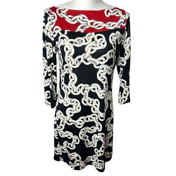 DVF Diane von Furstenberg Ruri Chain Print Dress 4 $345 Silk Jersey HOLOGRAM - Picture 5 of 7